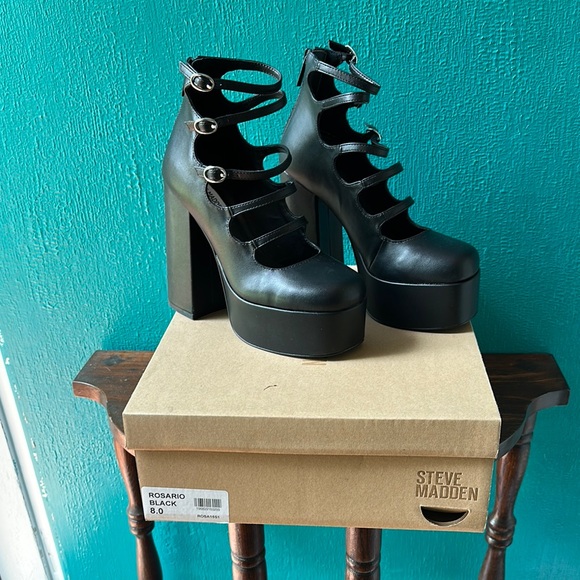 Steve Madden Shoes - Steve Madden Rosario Black Platform Ankle-Strap Heels NWOT 8